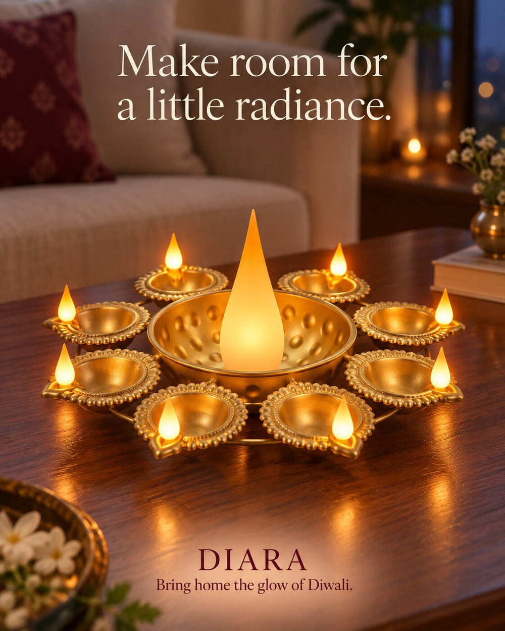 Jashn illuminated diya centerpiece, lifestyle [DIA-SKU-JASHN-L02-lifestyle]