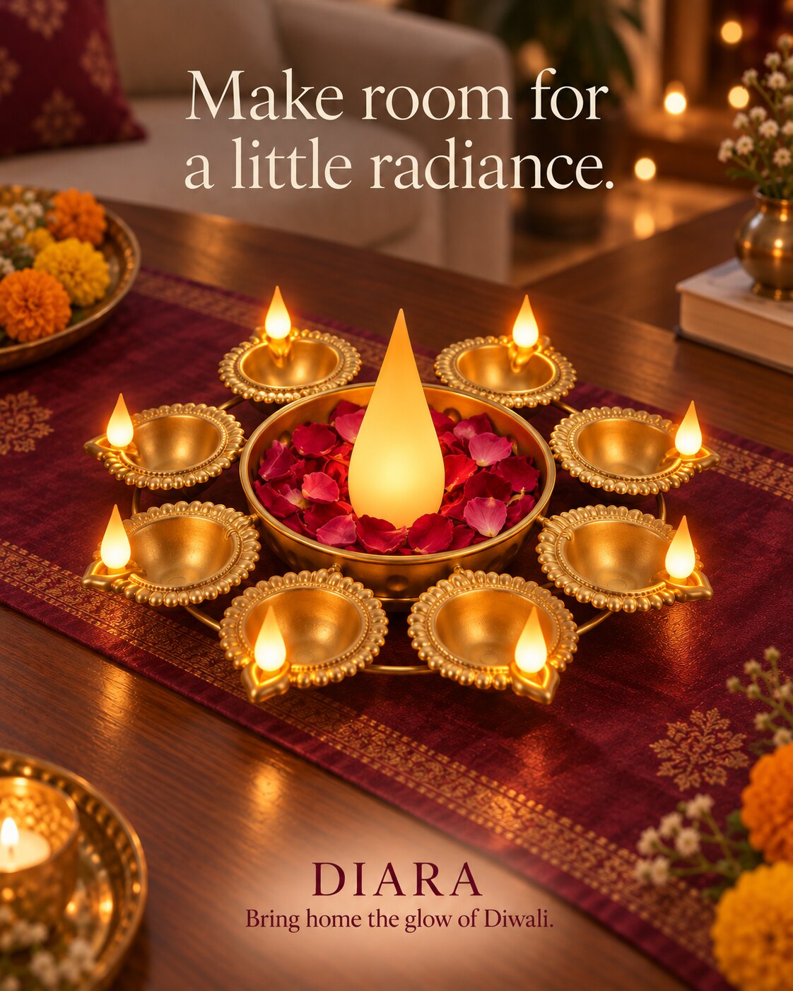 Jashn illuminated diya centerpiece, lifestyle [DIA-SKU-JASHN-L03-lifestyle]