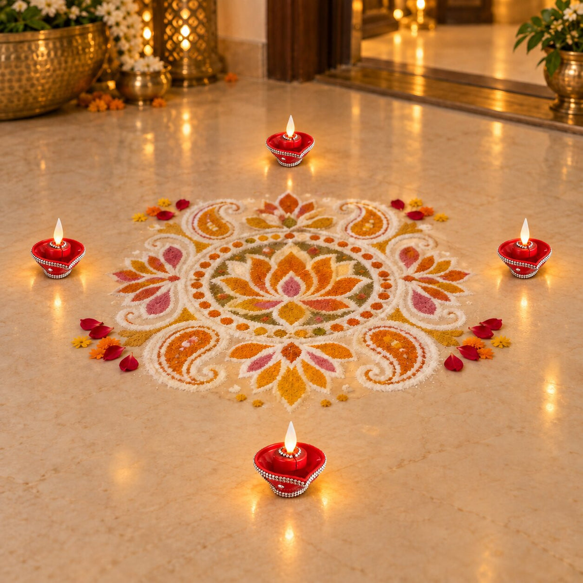 Moving Flame diya, lifestyle rangoli [DIA-SKU-MW-L04-lifestyle-rangoli]